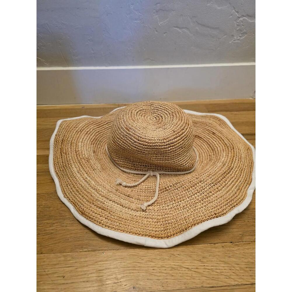 $215 Marisol Wide - Crochet Raffia/Cotton Canvas Hat - Picture 2 of 9